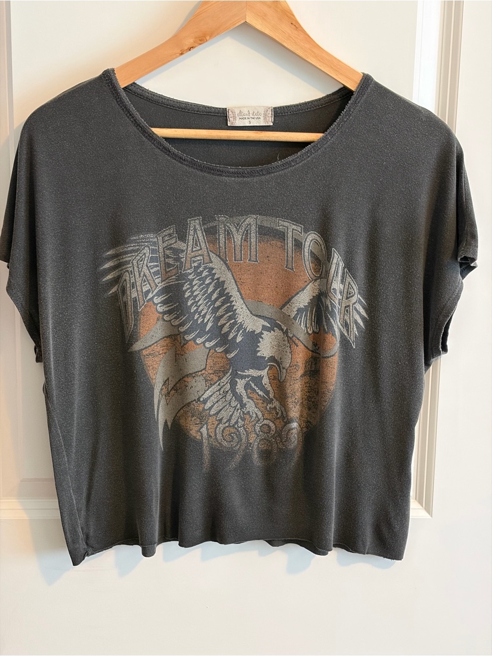 Altar'd State Black Cropped Eagle Graphic Tee with Rust Accent